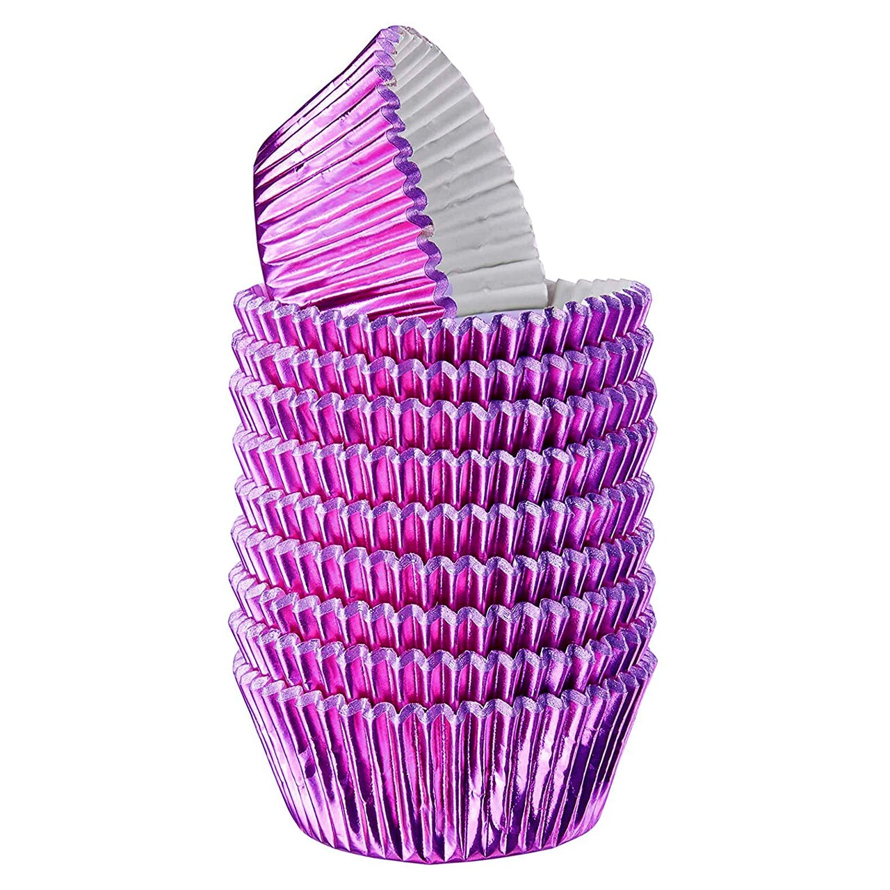 200 Pack Magenta Foil Cupcake Liners for Baking, Standard Size Metallic Cups for Muffins (2 x 1 In)